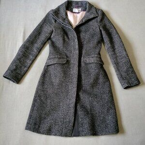 H&M Long Wool Blend Tweed Coat 2 Black White Fitted Old Money